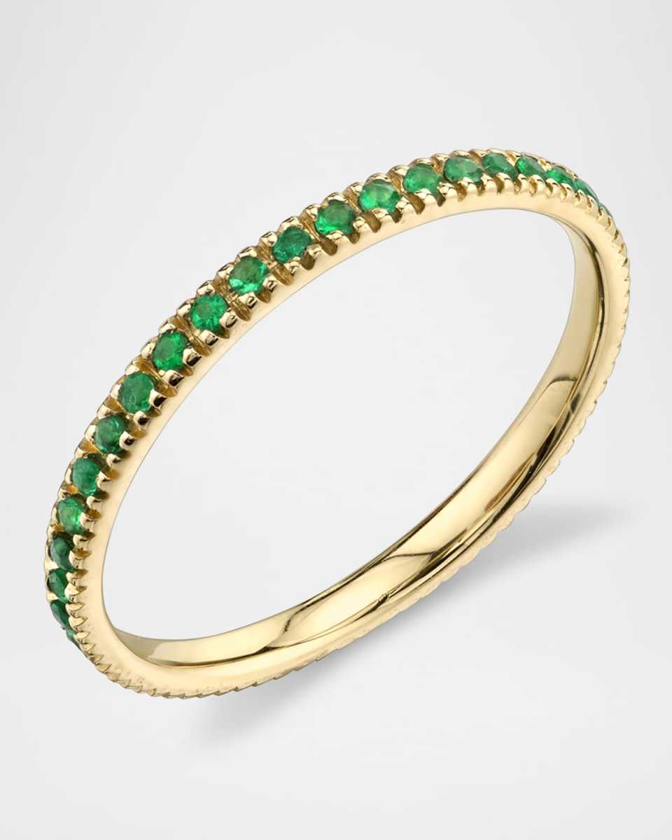 14K Yellow Gold Emerald Eternity Band Ring, Size 6